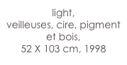 light,
veilleuses, cire, pigment et bois,
52 X 103 cm, 1998 