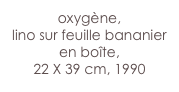 oxygène,
lino sur feuille bananier
en boîte,
22 X 39 cm, 1990