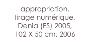 appropriation,
tirage numérique,
Denia (ES) 2005,
102 X 50 cm, 2006

