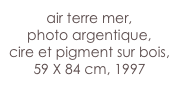 air terre mer,
photo argentique,
cire et pigment sur bois,
59 X 84 cm, 1997